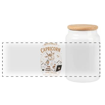 Capricorn Desk Cozy - Zodiac Humor - Panoramic Cookie Jar with Wooden Lid - white - Front