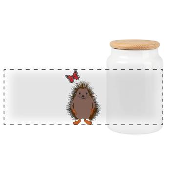 Süßer Igel & Schmetterling – Freundlichkeit - Panorama Keksdose mit Holzdeckel - Weiß - Vorne