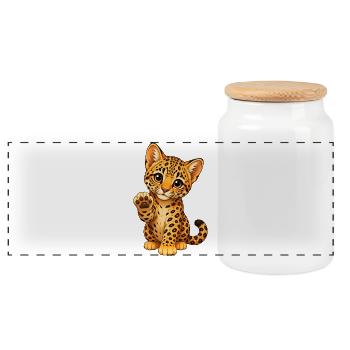 Kätzchen im Leoparden Look - Panorama Keksdose mit Holzdeckel - Weiß - Vorne