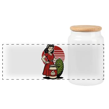 Retro Homemaker with Pickle Jar - Panoramic Cookie Jar with Wooden Lid - white - Front