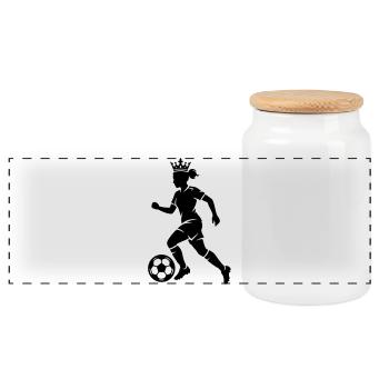 Fussballerin Fussball Silhouette - Panorama Keksdose mit Holzdeckel - Weiß - Vorne