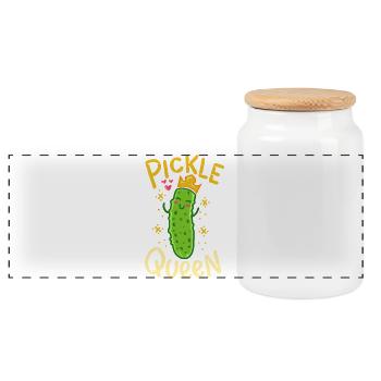 Pickle Queen: Crowned Cucumber - Panoramic Cookie Jar with Wooden Lid - white - Front