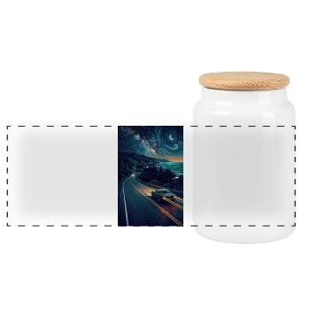 Midnight Coastal Road Trip Retro Adventure - Panoramic Cookie Jar with Wooden Lid - white - Front