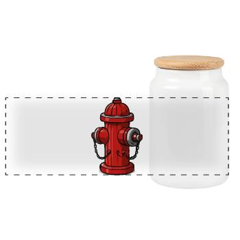 Cartoon-Feuerhydrant mit Ketten - Panorama Keksdose mit Holzdeckel - Weiß - Vorne