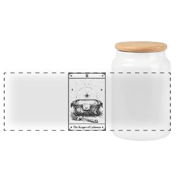 Restehüter | Tarot Card Kitchen Humor - Panoramic Cookie Jar with Wooden Lid - white - Front