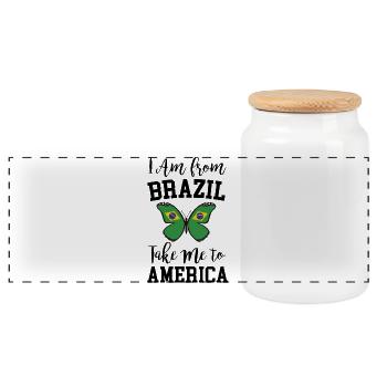 Brasilien Flaggen-Schmetterling - Panorama Keksdose mit Holzdeckel - Weiß - Vorne