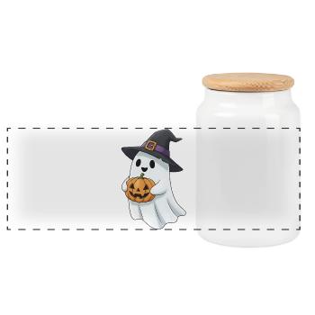 Gespenst an Halloween - Panorama Keksdose mit Holzdeckel - Weiß - Vorne