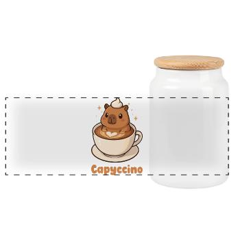 Capyccino Capybara Cappuccino Coffee Kawaii Sweeter - Panoramic Cookie Jar with Wooden Lid - white - Front