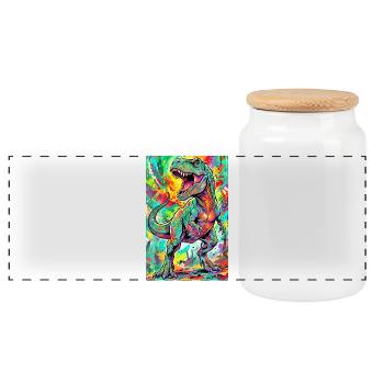 dinosaur - Panoramic Cookie Jar with Wooden Lid - white - Front