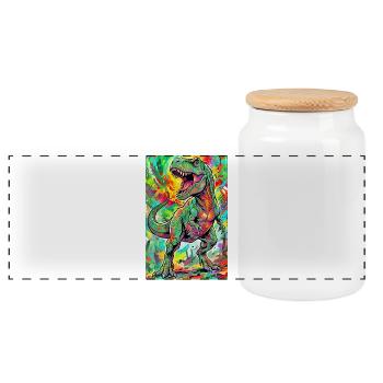 dinosaur - Panoramic Cookie Jar with Wooden Lid - white - Front