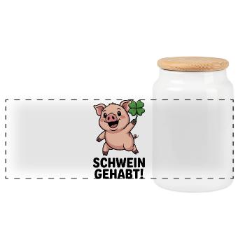  Schwein Gehabt Lustiges Glücksschwein Mit - Panorama Keksdose mit Holzdeckel - Weiß - Vorne