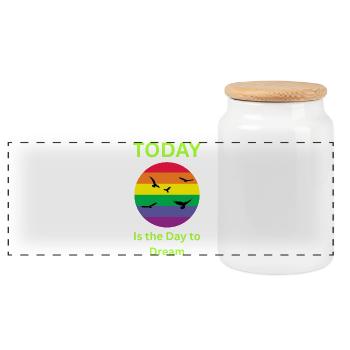 Today Is the Day to Dream Rainbow T-Shirt - Panoramic Cookie Jar with Wooden Lid - white - Front