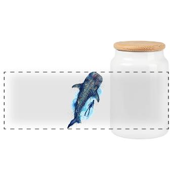 Whale shark giant & diver - Panoramic Cookie Jar with Wooden Lid - white - Front