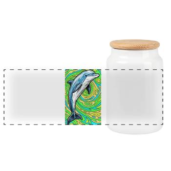 dolphin - Panoramic Cookie Jar with Wooden Lid - white - Front