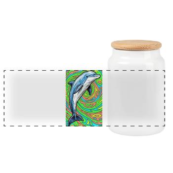 Delfin - Panorama Keksdose mit Holzdeckel - Weiß - Vorne
