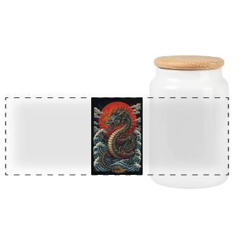 Dragon of the Rising Sun - Panoramic Cookie Jar with Wooden Lid - white - Front