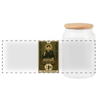 Schachspieler | Strategie Tarot - Panorama Keksdose mit Holzdeckel - Weiß - Vorne