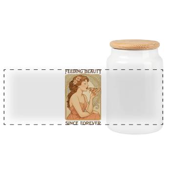 Art Nouveau Pizza Pin-Up - Feeding Beauty - Panorama Keksdose mit Holzdeckel - Weiß - Vorne