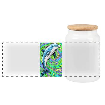 dolphin - Panoramic Cookie Jar with Wooden Lid - white - Front