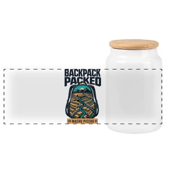 Inca Trail Machu Picchu Daypack, Backpack Packed - Panoramic Cookie Jar with Wooden Lid - white - Front