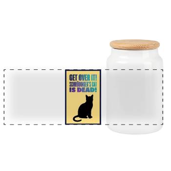Schrödinger's Cat Is Dead - Quantum Satire - Panoramic Cookie Jar with Wooden Lid - white - Front