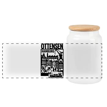 Hamburg Ottensen Retro  - Panorama Keksdose mit Holzdeckel - Weiß - Vorne