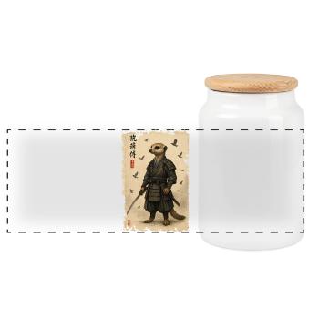 Meerkat Samurai Wüstenkrieger - Panorama Keksdose mit Holzdeckel - Weiß - Vorne
