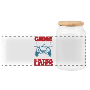 Game Over Extra Lives Gamer Spruch - Panoramic Cookie Jar with Wooden Lid - white - Front