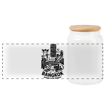 Bangkok Midnight Noodles - Panoramic Cookie Jar with Wooden Lid - white - Front