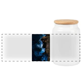 Coastal surf in the evening light - Panoramic Cookie Jar with Wooden Lid - white - Front