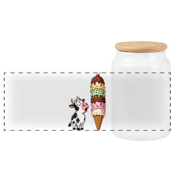 Vache émerveillée par la tour de glace - Boîte à biscuits avec couvercle en bois - blanc - Devant