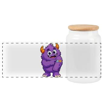 Lila Monster mit Pflaster - Panorama Keksdose mit Holzdeckel - Weiß - Vorne