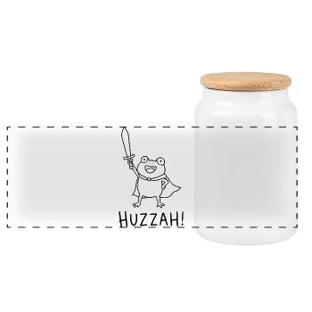 Huzzah! Frog - Panoramic Cookie Jar with Wooden Lid - white - Front