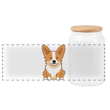 Corgi-Hund - Panorama Keksdose mit Holzdeckel - Weiß - Vorne