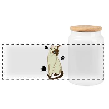 Elegante Siamkatze mit blauen Augen - Panorama Keksdose mit Holzdeckel - Weiß - Vorne