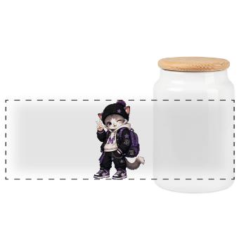 Kawaii Violet-Kätzchen auf Reise - Panorama Keksdose mit Holzdeckel - Weiß - Vorne