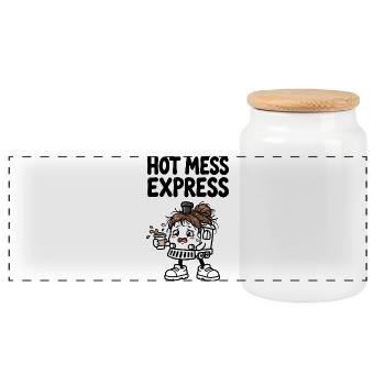 Hot Mess Express Kaffee-Lokomotive - Panorama Keksdose mit Holzdeckel - Weiß - Vorne