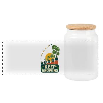 Keep Growing – Retro Pflanzen Motivation - Panorama Keksdose mit Holzdeckel - Weiß - Vorne