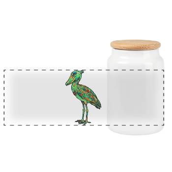 Leaded Glass Bird Blaze of Colors Shoebill Shoebill - Panoramic Cookie Jar with Wooden Lid - white - Front