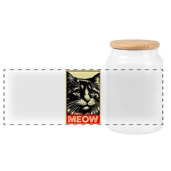 Meow Cat Poster Poster Cat Cadeau - Boîte à biscuits avec couvercle en bois - blanc - Devant