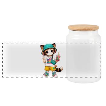 Kitten Summer Vibe Tropic - Panoramic Cookie Jar with Wooden Lid - white - Front