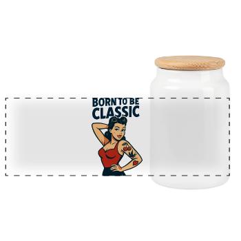 Pin Up Girl Born To Be Classic Retro T-Shirt - Panoramic Cookie Jar with Wooden Lid - white - Front