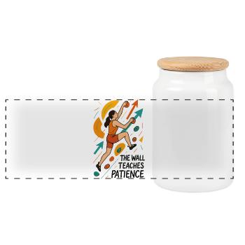 Bouldering Women Motivation - Abstract Art - Panoramic Cookie Jar with Wooden Lid - white - Front