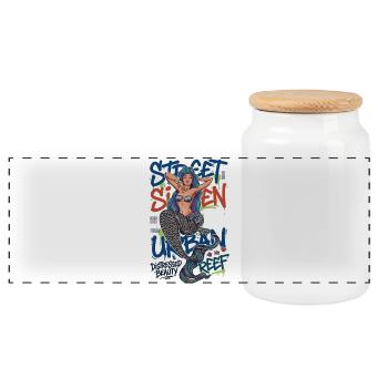 Street Siren Urban Mermaid Graffiti Streetwear Art - Panoramic Cookie Jar with Wooden Lid - white - Front