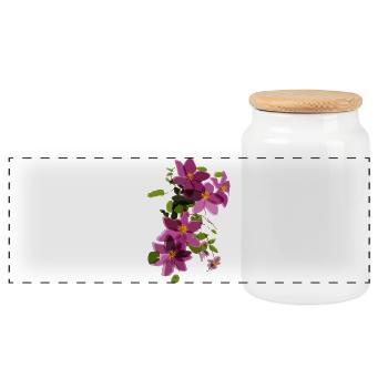 Clématites violettes – Illustration florale - Boîte à biscuits avec couvercle en bois - blanc - Devant