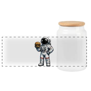 Astronaut with burger in space - Panoramic Cookie Jar with Wooden Lid - white - Front