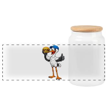 Stork with hamburger - Panoramic Cookie Jar with Wooden Lid - white - Front