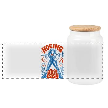 Urban Gardening Hoeing Aint Easy - Panoramic Cookie Jar with Wooden Lid - white - Front