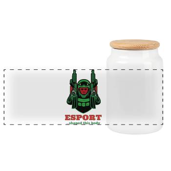 Esport Warrior Logo Print - Panoramic Cookie Jar with Wooden Lid - white - Front