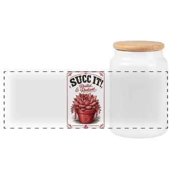 Urban Gardening Succulents Rooted Radiant - Panoramic Cookie Jar with Wooden Lid - white - Front